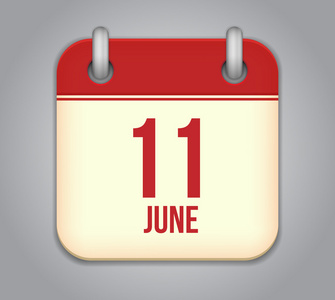 矢量日历应用程序图标。6 月 11 日