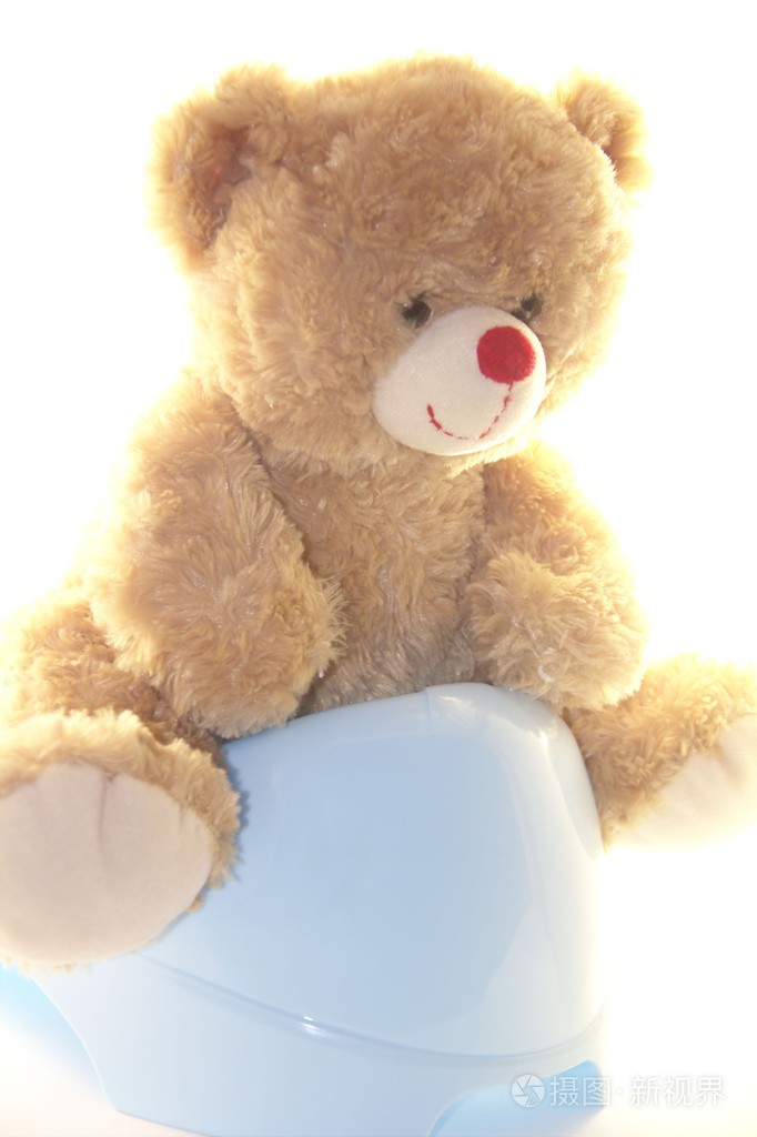 可爱的泰迪熊坐在便盆上