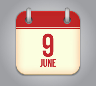 矢量日历应用程序图标。6 月 9 日