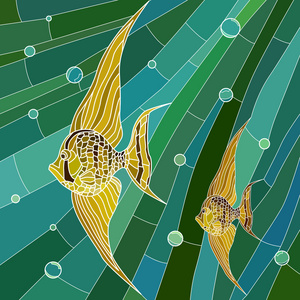 vektor illustration av gul fisk i grnt