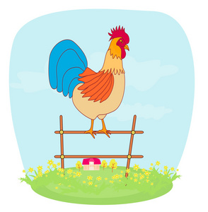 公鸡卡通动画片孔雀鸟图标公鸡头卡通退出的白公鸡兴奋地拍打着翅膀