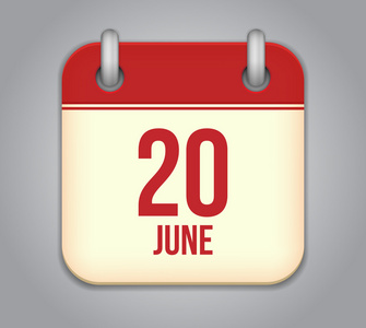 矢量日历应用程序图标。6 月 20 日
