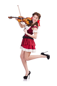 女人用白色上孤立的小提琴