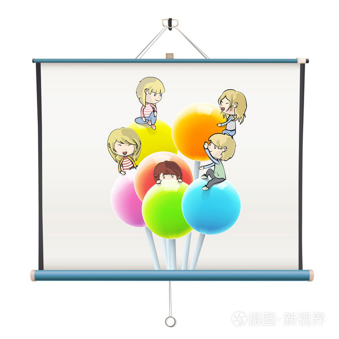 多彩棒棒糖的孩子打印在投影仪屏幕上.隔离