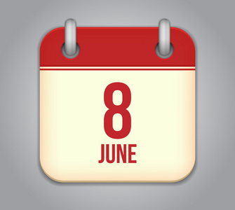 矢量日历应用程序图标。6 月 8 日