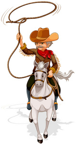 牛仔骑着马拿着一根绳子