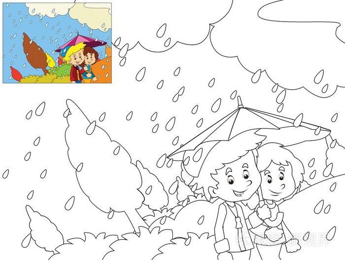 雨天在秋季着色页jpg