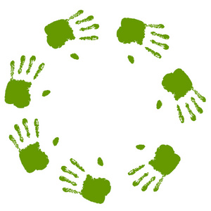 概念性圆周或螺旋的绿色手指纹