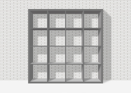 灰色空方形书架上白砖墙背景
