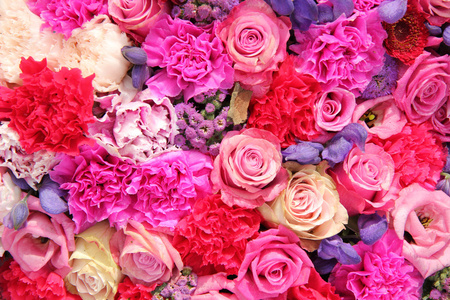新娘装饰品的深浅不同的粉红色和紫色