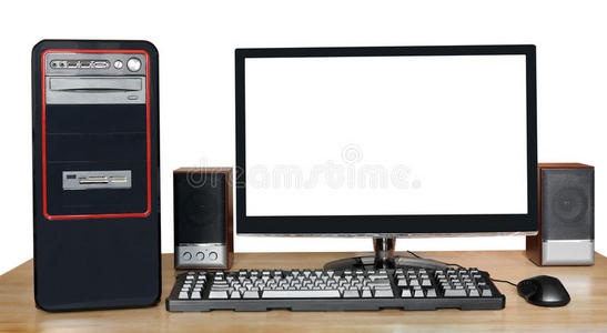 桌上带宽屏显示器的台式计算机