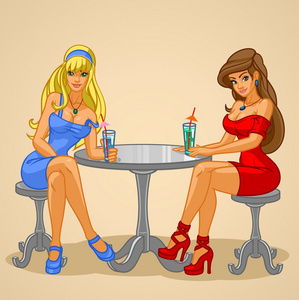 女性朋友享用饮料的插图