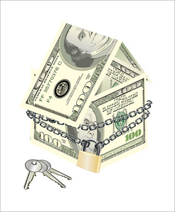 美元与锁和钥匙在白色背景上的房子