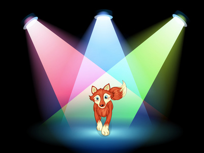 一只狐狸在聚光灯的舞台