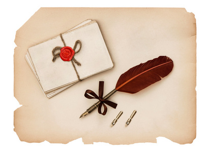 追求信伤感复古羽毛笔, 旧信和古董纸照片