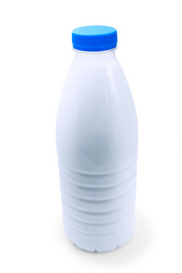 孤立在白色背景上的奶蓝色塑料瓶