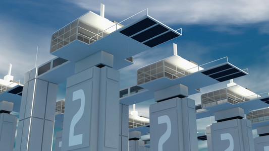 未来派建筑风格的城市天际线未来主义建筑圆形图标或标志现代风格矢量