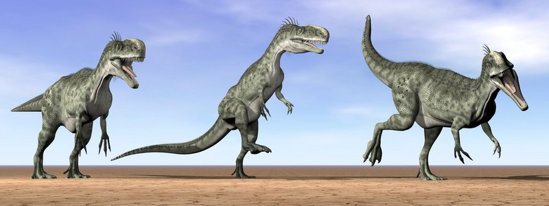 monolophosaurus 恐龙在沙漠3d 渲染