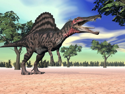 棘恐龙在沙漠3d 渲染