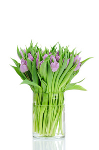 孤立在白色背景上的花瓶里的郁金香花束
