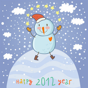 一个有趣的雪人卡通新 2012 年卡