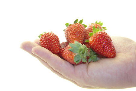 美味甜草莓在手
