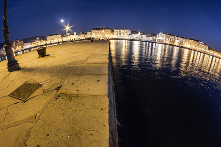 Night view of Piazza Unit square Unit from Molo Audace