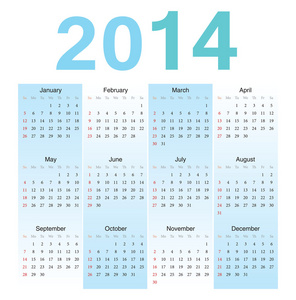 欧洲 2014 年矢量日历