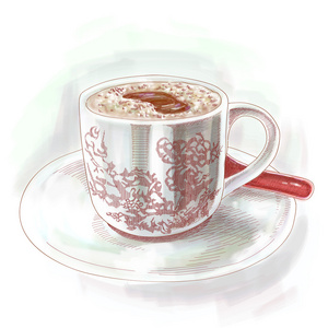 矢量手绘复古亚洲咖啡杯子