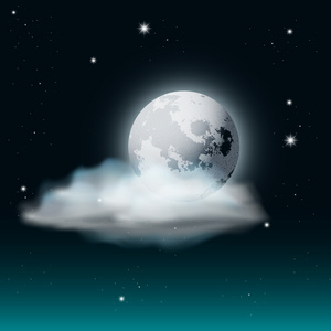矢量星星和月亮的乌云密布的夜晚的天空图