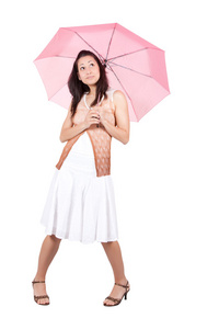 粉红色的雨伞的女人