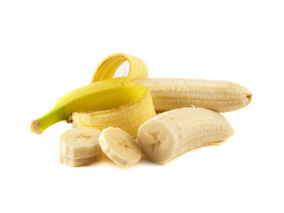 打开香蕉片 半 上白色孤立