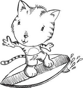 冲浪者老虎小猫猫素描涂鸦插画艺术