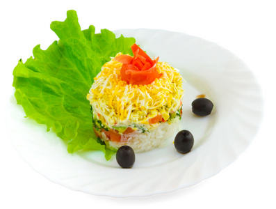 沙拉香喷喷的米饭橄榄食物菜孤立的白色背景