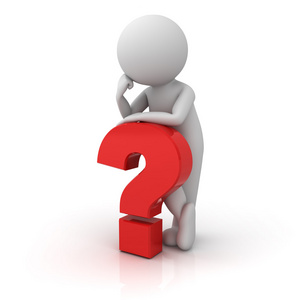 红色问号在白色背景的 3d 人照片