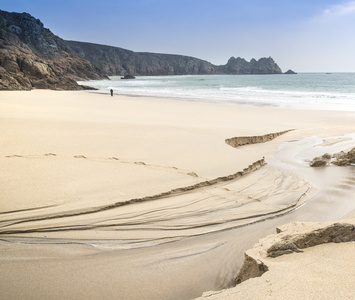 在英国康沃尔郡日落之前 porthcurno 黄色沙滩