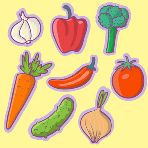 新鲜蔬菜卡通孤立的向量组