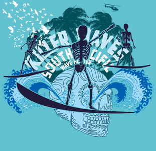 太平洋骨架冲浪矢量艺术