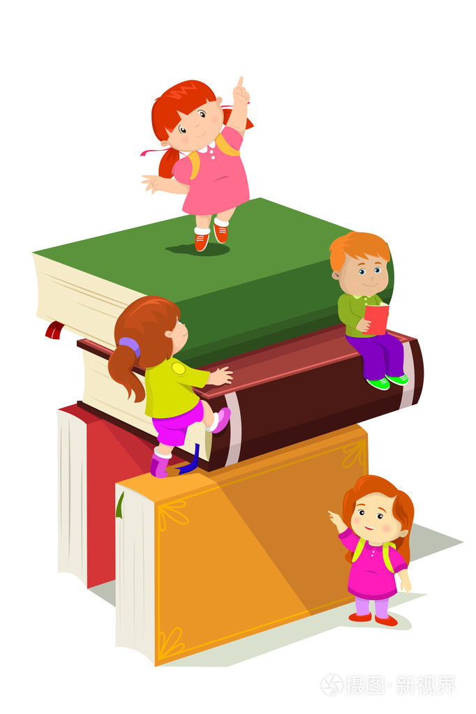 孩子们在书堆中爬