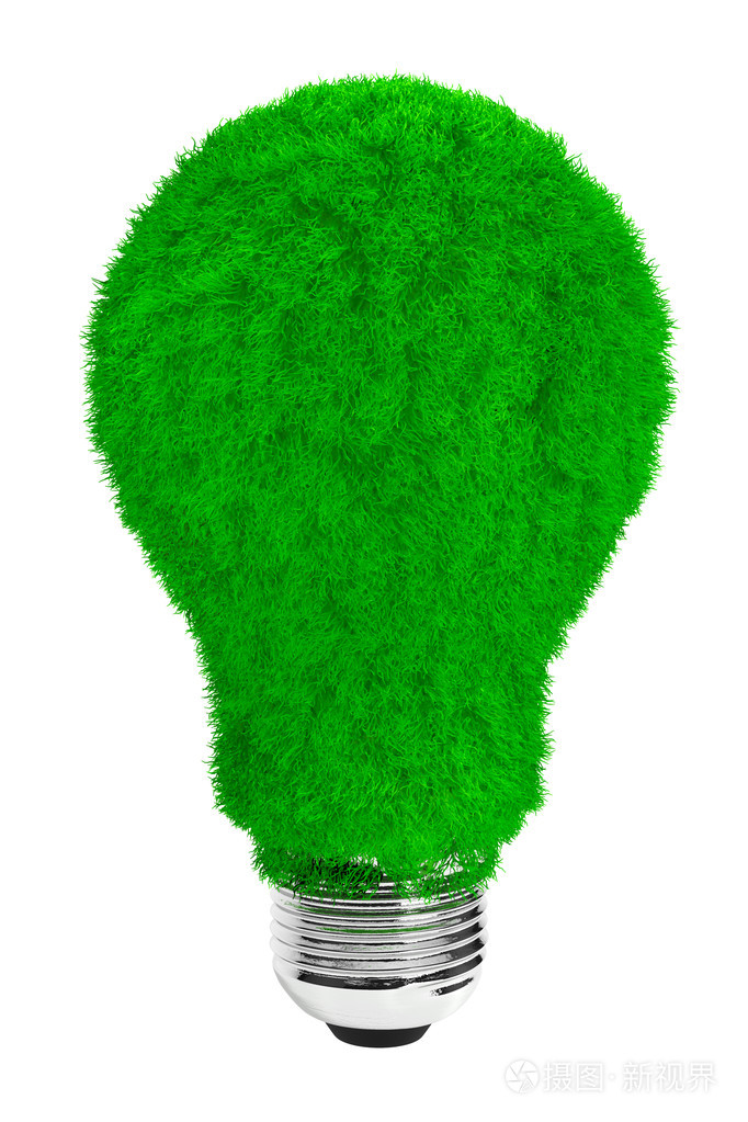 绿色能源的概念与绿草的灯泡