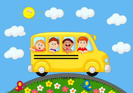 快乐儿童卡通的学校巴士图片