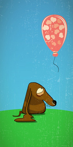 可爱的狗卡通与情人节气球