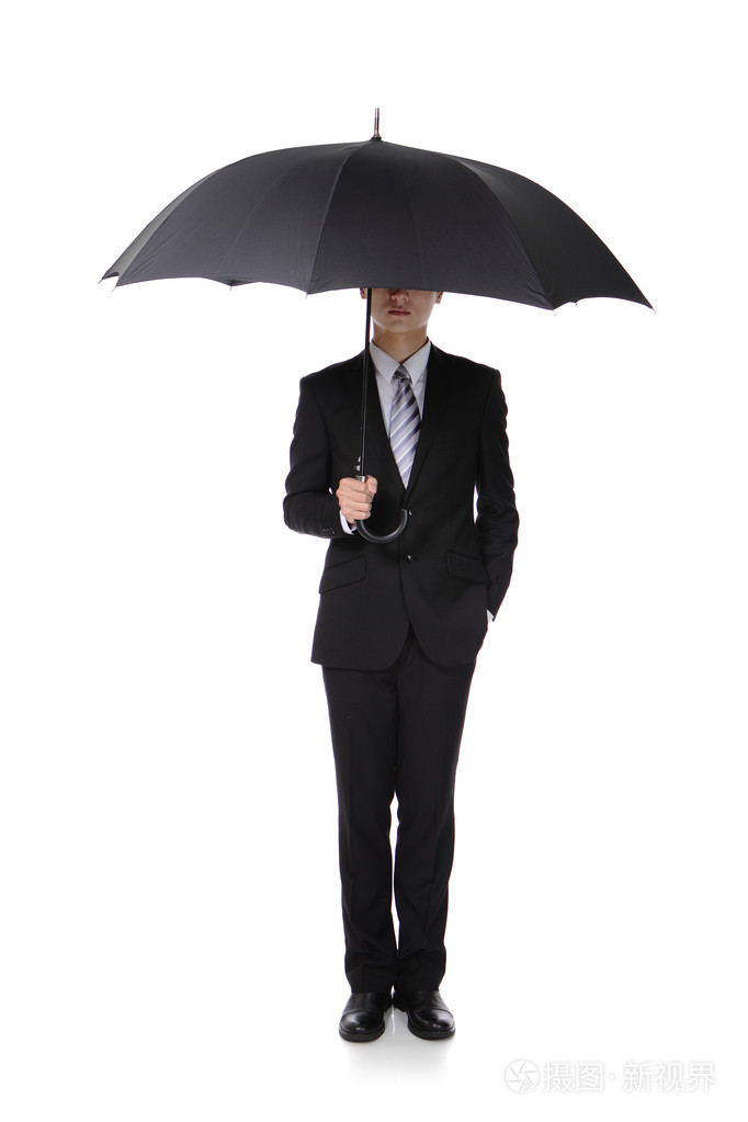 商务男人用一把雨伞