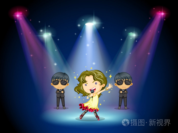 一个年轻的歌手在舞台的中心