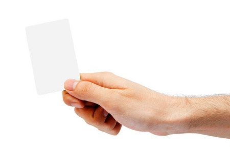 手和孤立在白色塑料卡
