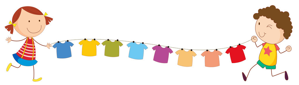 一个女孩和男孩抱着具有挂衣服的字符串照片