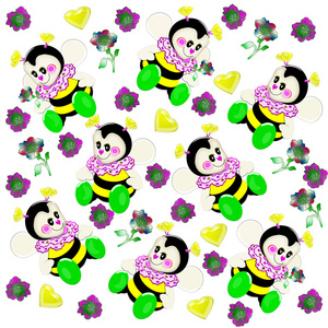 背景。蜜蜂和花