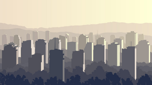 大城市日落时的插图