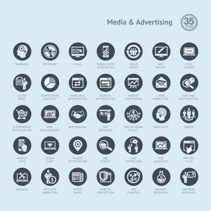 媒体和广告的业务图标集