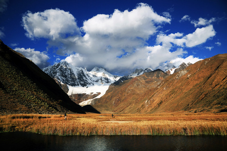 在 cordiliera 布兰卡，秘鲁，南美洲高山景观